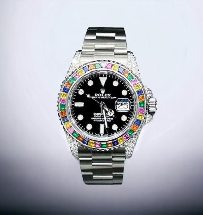 Rolex Submariner Date 41 Mm Black Dial Custom Diamond-set Haribo Bezel Ice Out