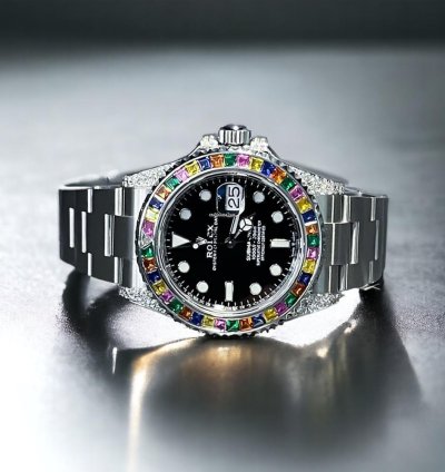 Rolex Submariner Date 41 Mm Black Dial Custom Diamond-set Haribo Bezel Ice Out