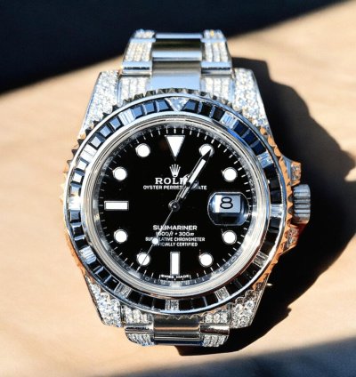 Rolex Submariner Date 41 Mm Oyster Black Dial Custom Diamond-set - Iced Out