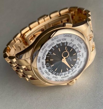 Patek Philippe World Time Rose Gold World Time On Rose Gold Bracelet Preowned Full Set - Polished