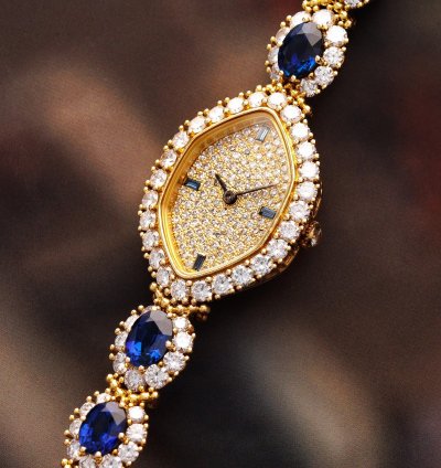Patek Philippe Yellow Gold Diamond Sapphire Watch Ref 4665