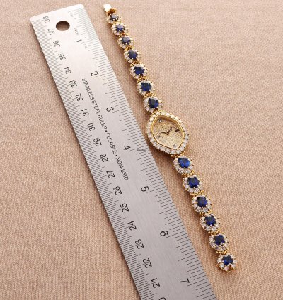 Patek Philippe Yellow Gold Diamond Sapphire Watch Ref 4665