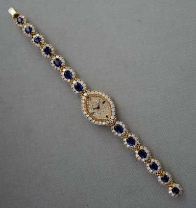 Patek Philippe Yellow Gold Diamond Sapphire Watch Ref 4665