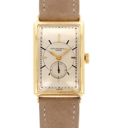 Patek Philippe Yellow Gold Rectangular Watch Ref 10 With Remarkable Engraving Details
