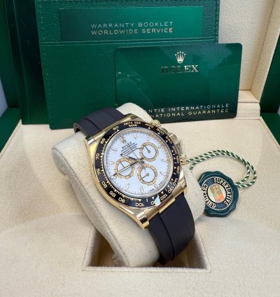 Rolex Daytona Yellow Gold Black Cerachrom Bezel White Index Dial Oysterflex Strap 126518ln