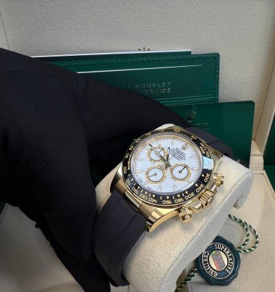 Rolex Daytona Yellow Gold Black Cerachrom Bezel White Index Dial Oysterflex Strap 126518ln