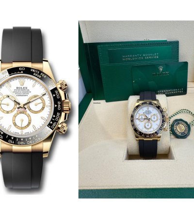 Rolex Daytona Yellow Gold Black Cerachrom Bezel White Index Dial Oysterflex Strap 126518ln