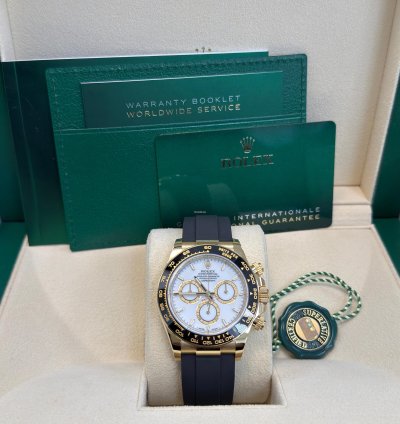 Rolex Daytona Yellow Gold Black Cerachrom Bezel White Index Dial Oysterflex Strap 126518ln