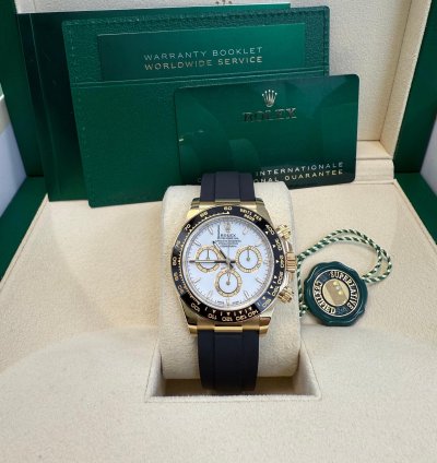 Rolex Daytona Yellow Gold Black Cerachrom Bezel White Index Dial Oysterflex Strap 126518ln