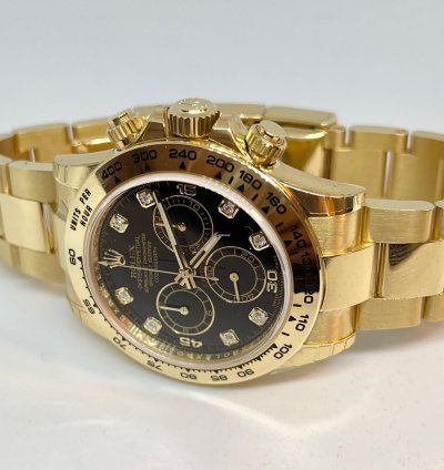 Rolex Daytona Yellow Gold Black Diamond Dial 116508 New