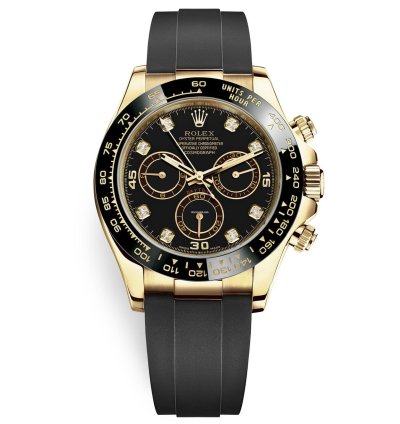 Rolex Daytona Yellow Gold Ceramic Oysterflex Watch 116518ln Black Diamond Dial
