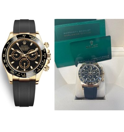 Rolex Daytona Yellow Gold Daytona 40 Watch - Black Index Dial - Black Oysterflex Strap 116518ln