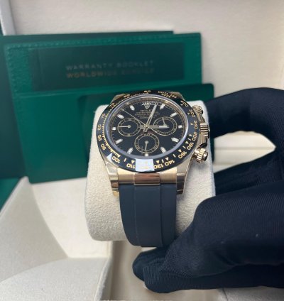 Rolex Daytona Yellow Gold Daytona 40 Watch - Black Index Dial - Black Oysterflex Strap 116518ln