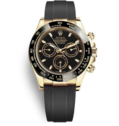 Rolex Daytona Yellow Gold Daytona 40 Watch - Black Index Dial - Black Oysterflex Strap 116518ln