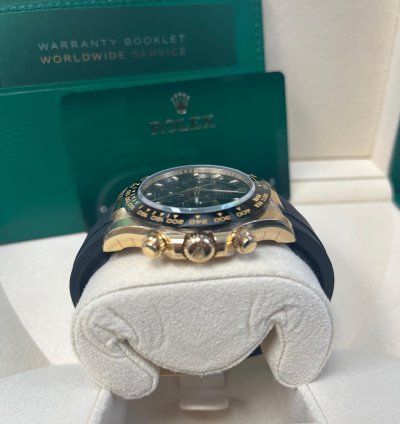 Rolex Daytona Yellow Gold Daytona 40 Watch - Black Index Dial - Black Oysterflex Strap 116518ln