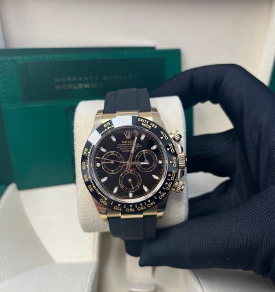 Rolex Daytona Yellow Gold Daytona 40 Watch - Black Index Dial - Black Oysterflex Strap 116518ln