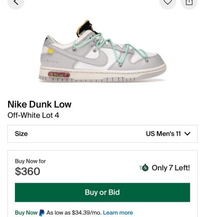 Nike Dunk Low Off-white Lot 4 Of 50 Size Men Us 10 5
