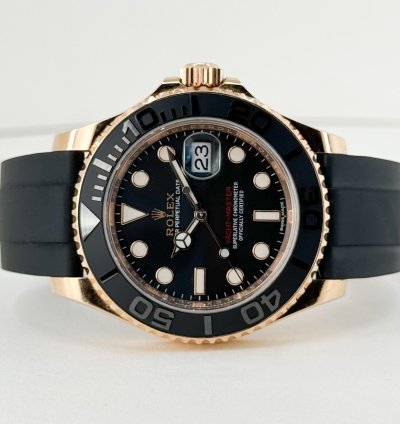 Rolex Yacht-master 40 40mm Black Ceramic Bezel Rose Gold Black Dial Oysterflex Band 116655