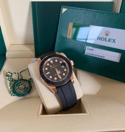 Rolex Yacht-master 40 40mm Everose Gold Black Dial Oysterflex 116655