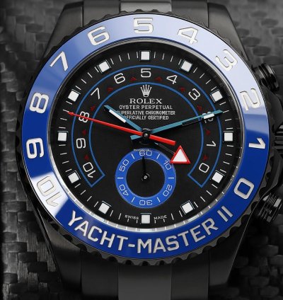 Rolex Yacht-master Ii Custom Black Dial Pvd Dlc Coated Stainless Steel Watch 116680