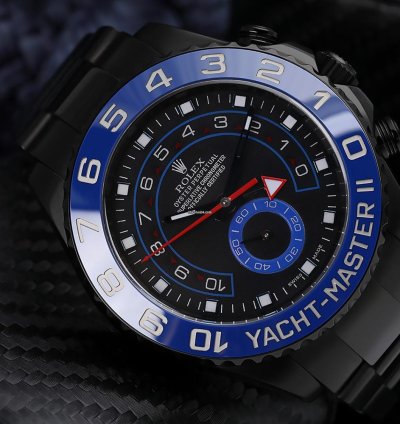 Rolex Yacht-master Ii Custom Black Dial Pvd Dlc Coated Stainless Steel Watch 116680
