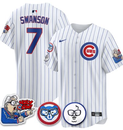 Dansby Swanson Jersey 7 Chicago Cubs Harry Caray Holy Cow Patch Premier Limited Stitched White