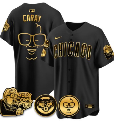 Harry Caray Jersey Chicago Cubs Harry Caray Holy Cow Patch Premier Limited Stitched Black Gold