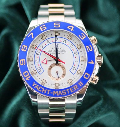 Rolex Yacht-master Ii Mint Complete Set Yacht-master Ii Two-tone White Dial Blue Bezel Rose Gold 116681