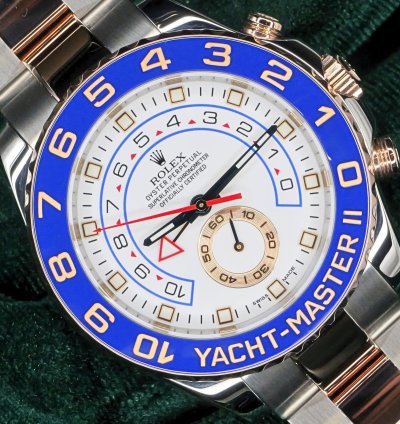 Rolex Yacht-master Ii Mint Complete Set Yacht-master Ii Two-tone White Dial Blue Bezel Rose Gold 116681