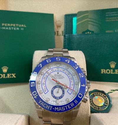 Rolex Yacht-master Ii New 2023 Unworn Yacht-master Ii Steel White Dial Blue Bezel 116680 Complete Set