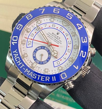 Rolex Yacht-master Ii New 2023 Unworn Yacht-master Ii Steel White Dial Blue Bezel 116680 Complete Set