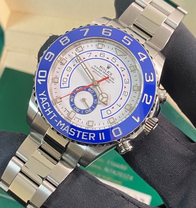 Rolex Yacht-master Ii New 2023 Unworn Yacht-master Ii Steel White Dial Blue Bezel 116680 Complete Set