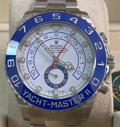Rolex Yacht-master Ii New 2023 Unworn Yacht-master Ii Steel White Dial Blue Bezel 116680 Complete Set
