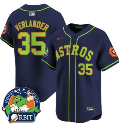 Justin Verlander Jersey 35 Astros Orbit Patch Vapor Premier Limited V2 Stitched Navy