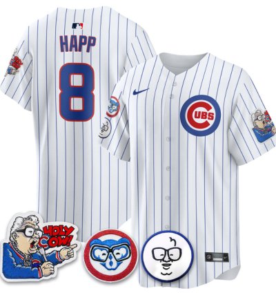 Ian Happ Jersey 8 Chicago Cubs Harry Caray Holy Cow Patch Premier Limited Stitched White