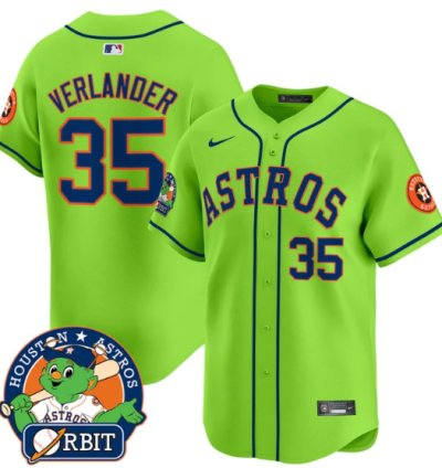 Justin Verlander Jersey 35 Astros Orbit Patch Vapor Premier Limited V2 Stitched Green