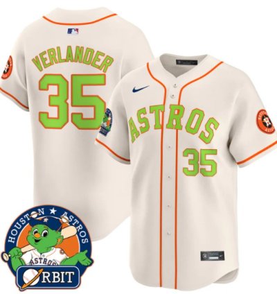 Justin Verlander Jersey 35 Astros Orbit Patch Vapor Premier Limited V2 Stitched Cream