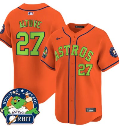 José Altuve Jersey 27 Astros Orbit Patch Vapor Premier Limited V2 Stitched Orange