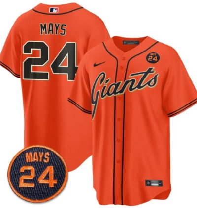 Willie Mays Jersey 24 San Francisco Giants 24 Mays Patch 2024 Vapor Premier Limited Orange