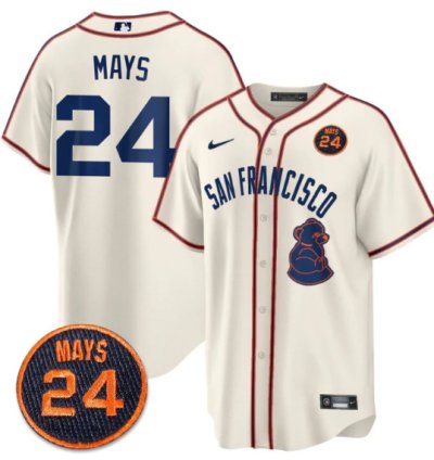 Willie Mays Jersey 24 San Francisco Giants 24 Mays Patch 2024 Vapor Premier Limited Cream