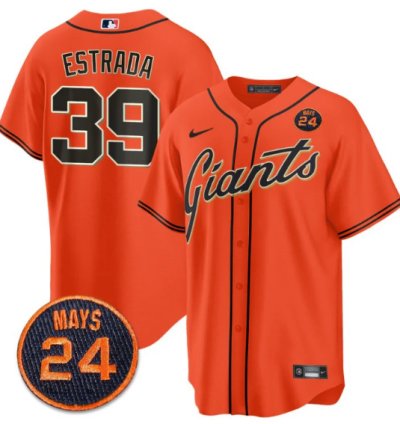 Thairo Estrada Jersey 39 San Francisco Giants 24 Willie Mays Patch 2024 Premier Orange