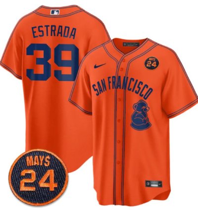 Thairo Estrada Jersey 39 San Francisco Giants 24 Willie Mays Patch 2024 Premier Orange Limited