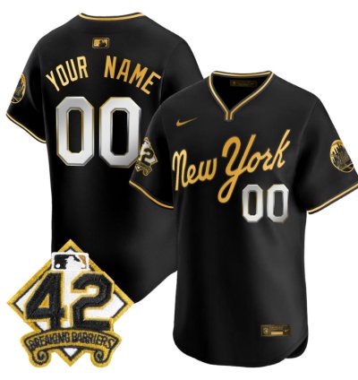 Custom New York Mets Jersey 2025 Jackie Robinson Patch Road Alternate Stitched Black Gold
