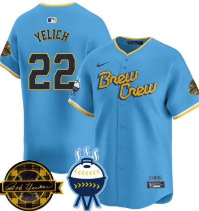 Christian Yelich Jersey 22 Milwaukee Brewers 2025 Limited Bob Uecker Patch Stitched City Connect
