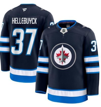 Custom Connor Hellebuyck Jets Jersey - Navy All Stitched