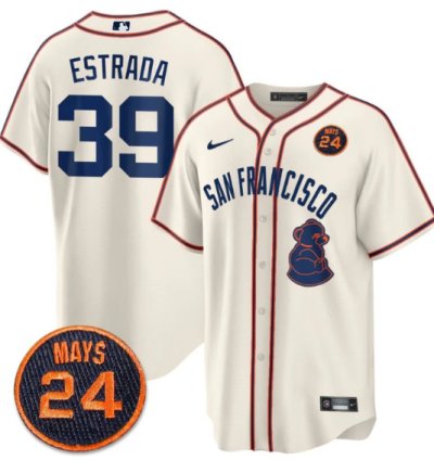 Thairo Estrada Jersey 39 San Francisco Giants 24 Willie Mays Patch 2024 Premier Cream