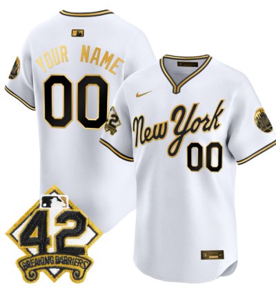 Custom New York Mets Jersey 2025 Jackie Robinson Patch Road Alternate Stitched White Gold