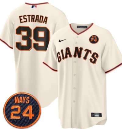 Thairo Estrada Jersey 39 San Francisco Giants 24 Willie Mays Patch 2024 Premier Cream Home