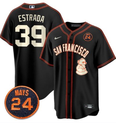 Thairo Estrada Jersey 39 San Francisco Giants 24 Willie Mays Patch 2024 Premier Black Limited
