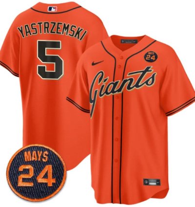 Mike Yastrzemski Jersey 5 San Francisco Giants 24 Willie Mays Patch 2024 Premier Orange